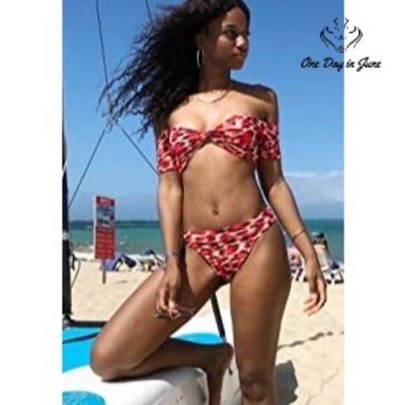 Prettygarden Crop Off-Shoulder High Cut Bikini Swimsuit Size M - Picture 2 of 4